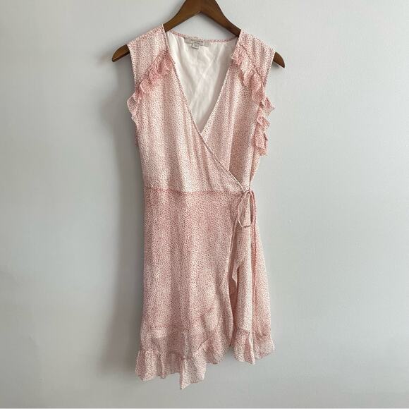 ALLSAINTS Women’s Priya Leox Dress Pink & White Polkadot Ruffle Wrap Flowy Light - Picture 3 of 10